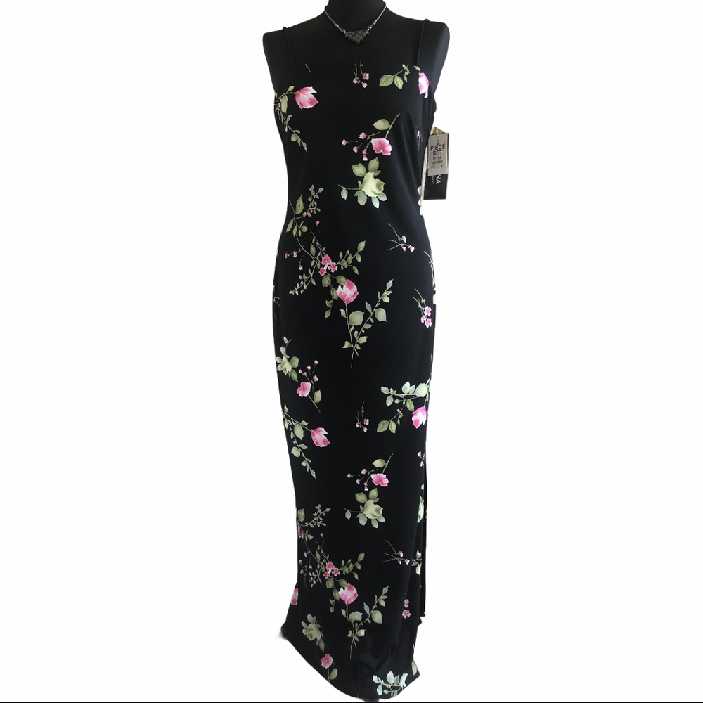 Black and floral maxi slip dress